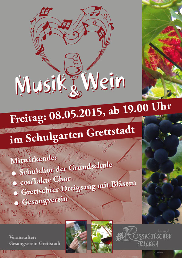 Plakat der Veranstaltung Musik und Wein des Gesangverein Grettstadt aus dem Jahr 2015